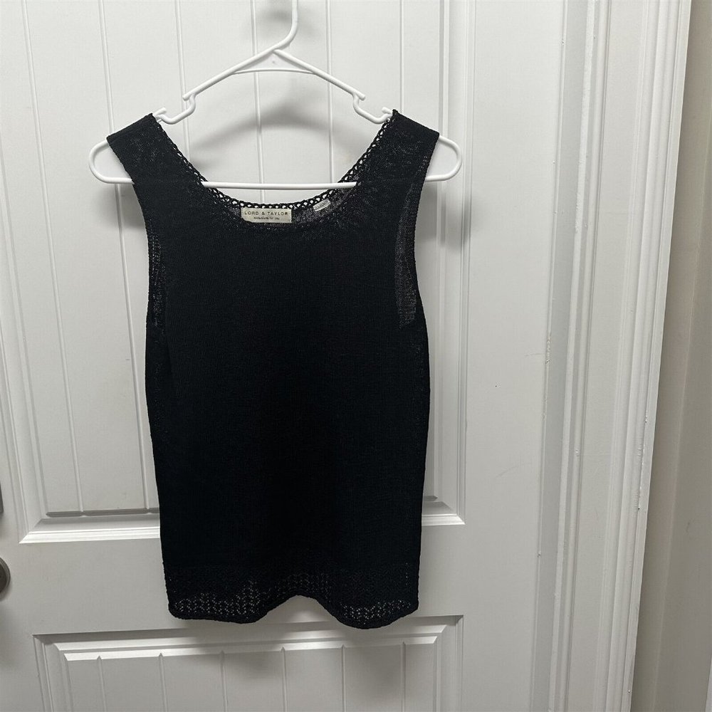 Lord & Taylor Knit Shell Black Sleeveless Semi Sheer Size S